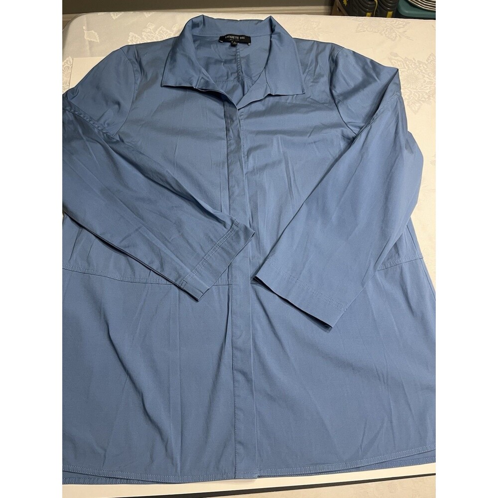 Lafayette 148 Blue Button Down Tunic Blouse Women’s Sz L